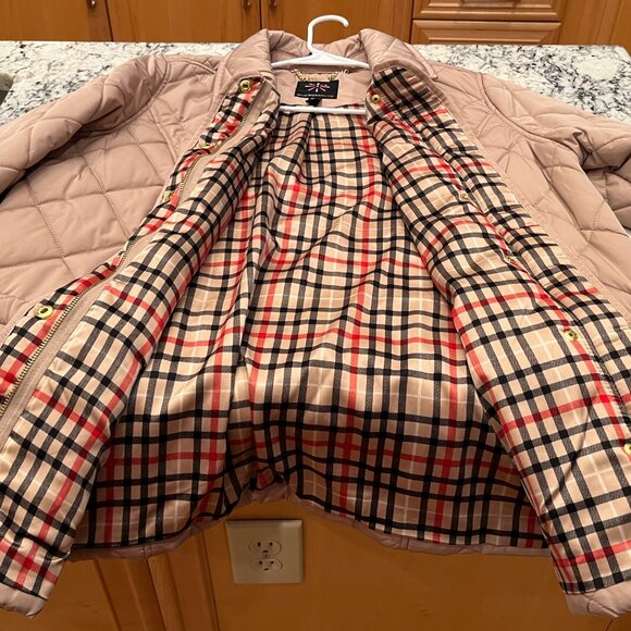 Isaac Mizrahi Live! Tan Polyester Quilted Barn Coat Plaid Lining Sz. Large NWOT - Picture 14 of 16